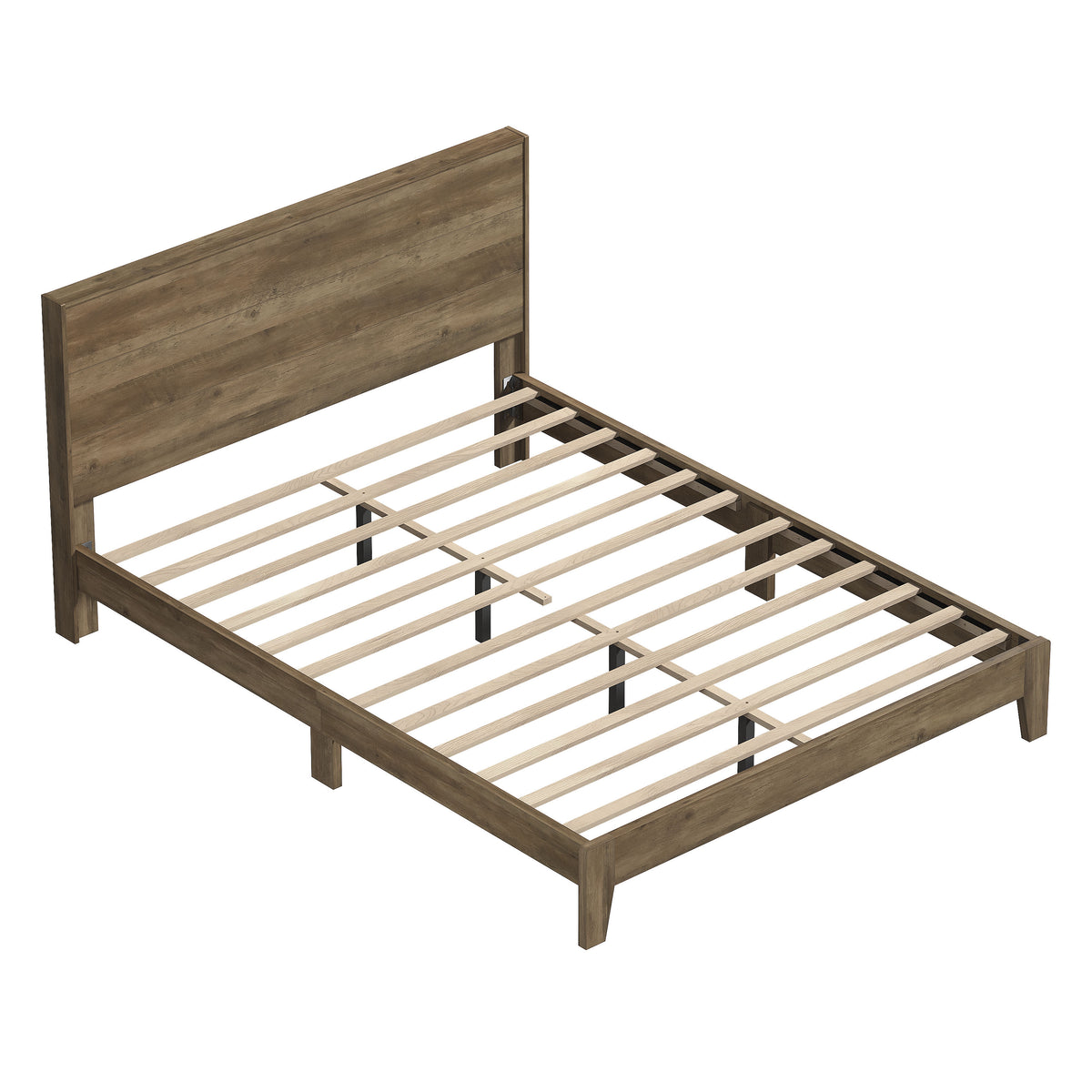 GALANO Queen Platform Bed with Slatted Headboard, 64.5", No Box Spring Required