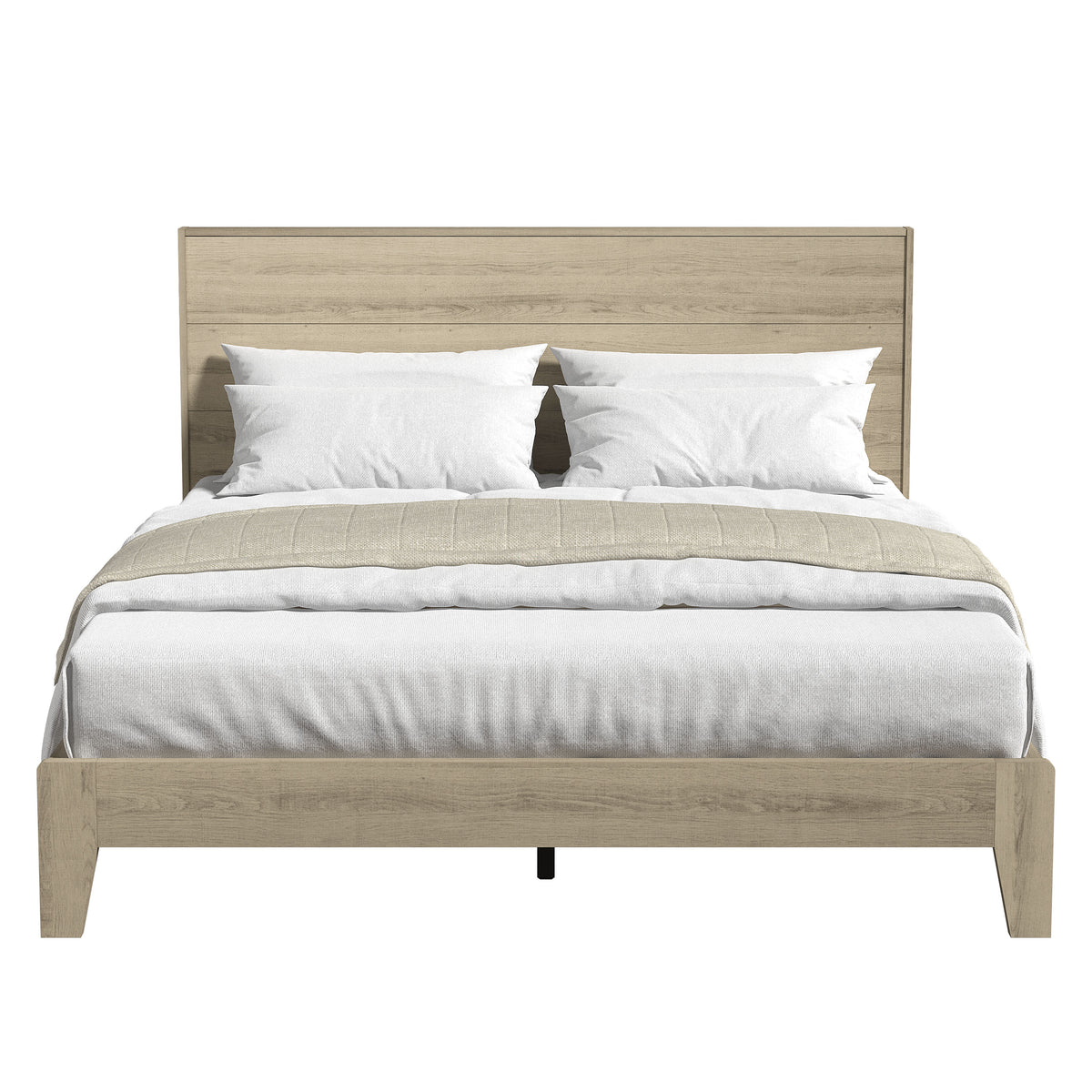 GALANO Queen Platform Bed with Slatted Headboard, 64.5", No Box Spring Required