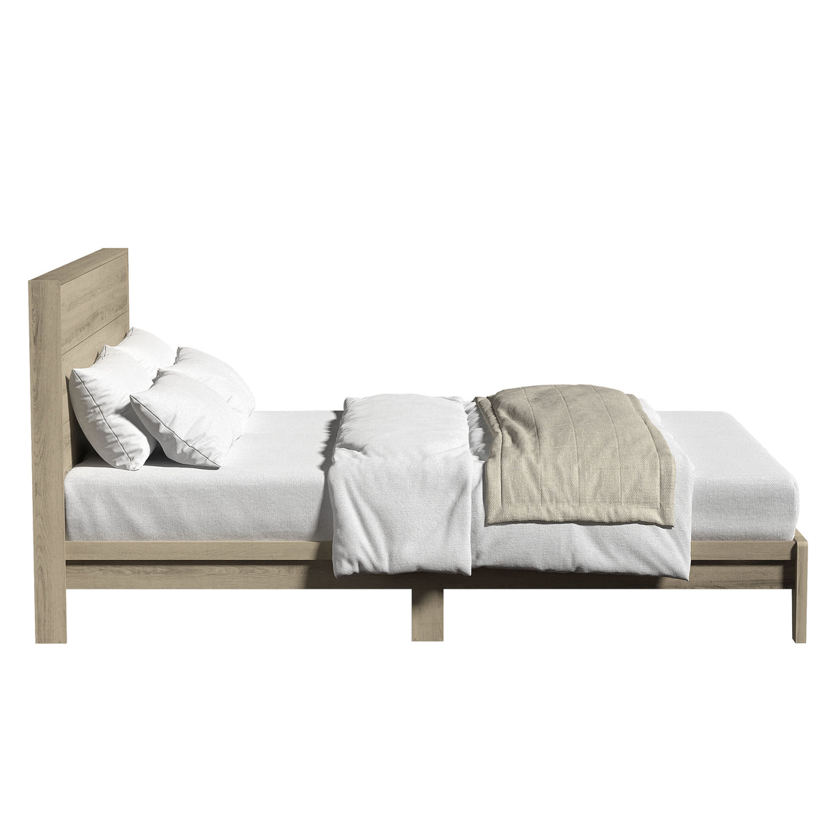 GALANO Queen Platform Bed with Slatted Headboard, 64.5", No Box Spring Required