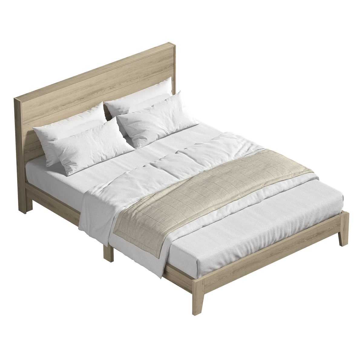 GALANO Queen Platform Bed with Slatted Headboard, 64.5", No Box Spring Required