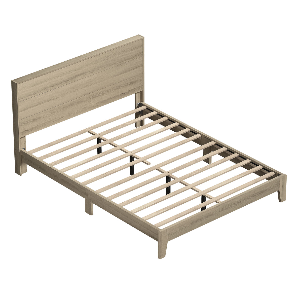 GALANO Queen Platform Bed with Slatted Headboard, 64.5", No Box Spring Required