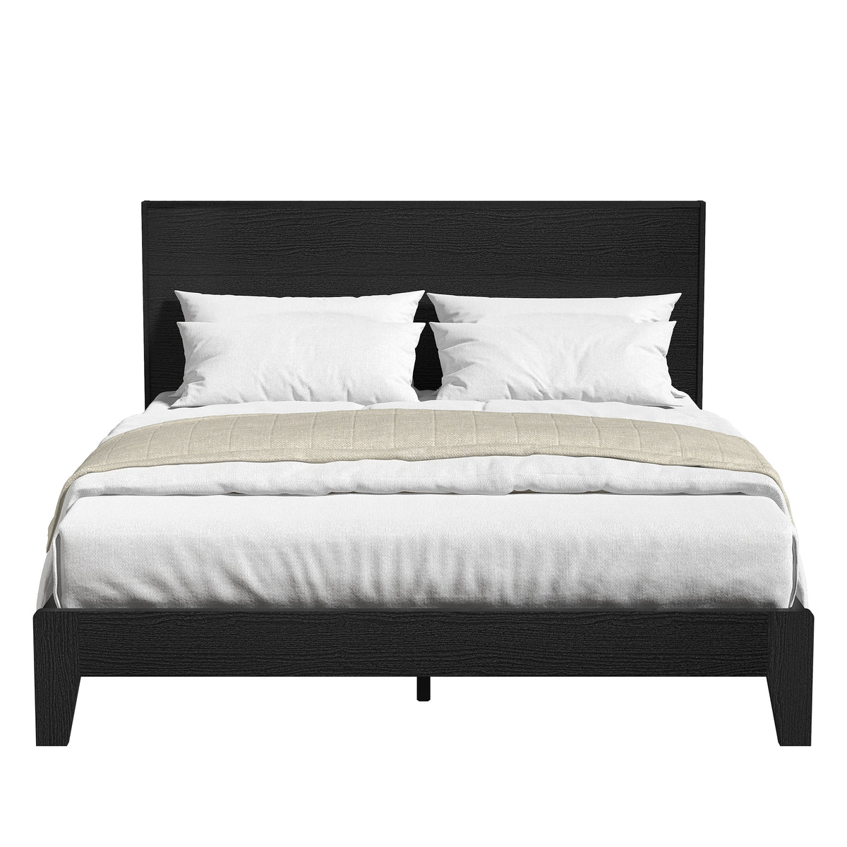 GALANO Queen Platform Bed with Slatted Headboard, 64.5", No Box Spring Required