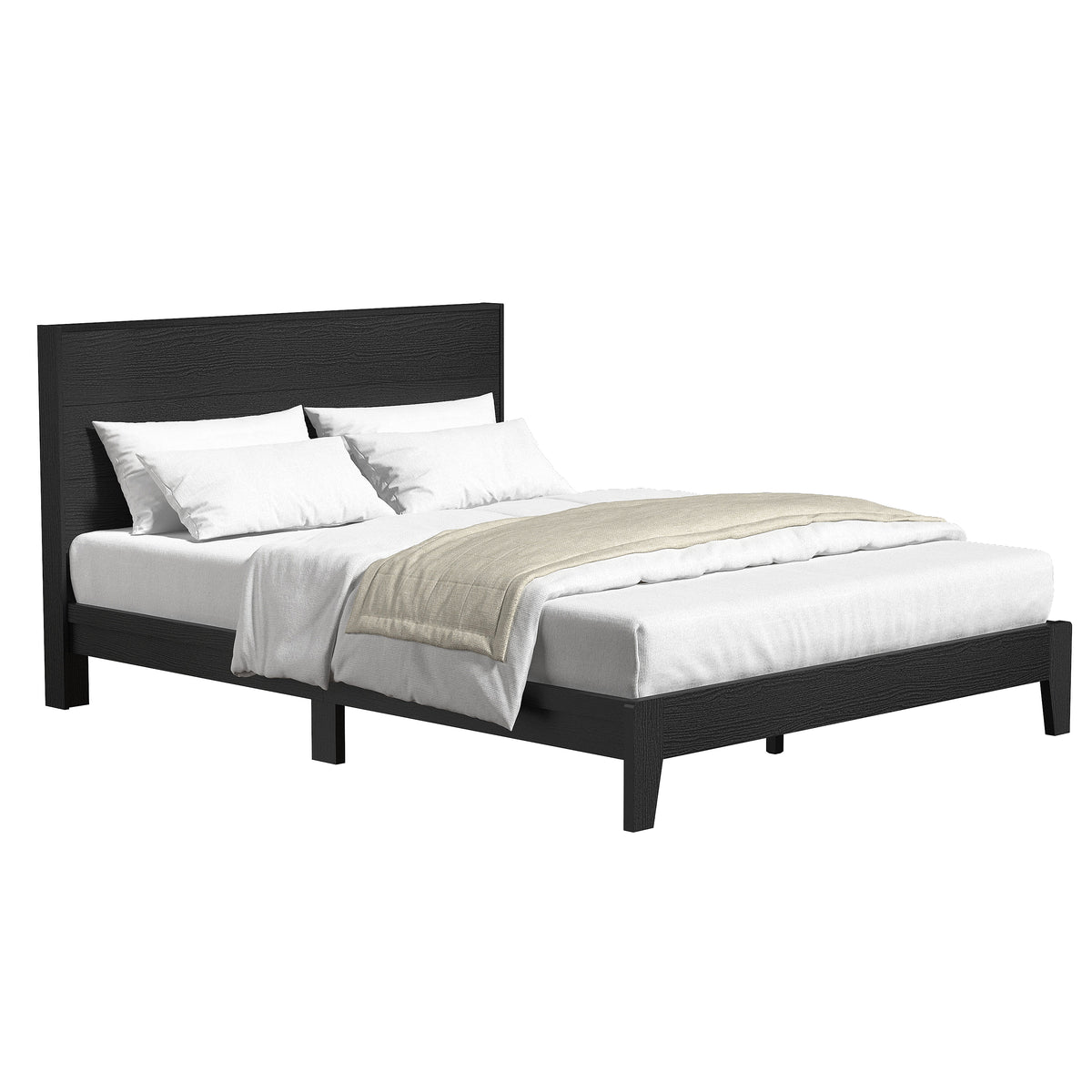 GALANO Queen Platform Bed with Slatted Headboard, 64.5", No Box Spring Required