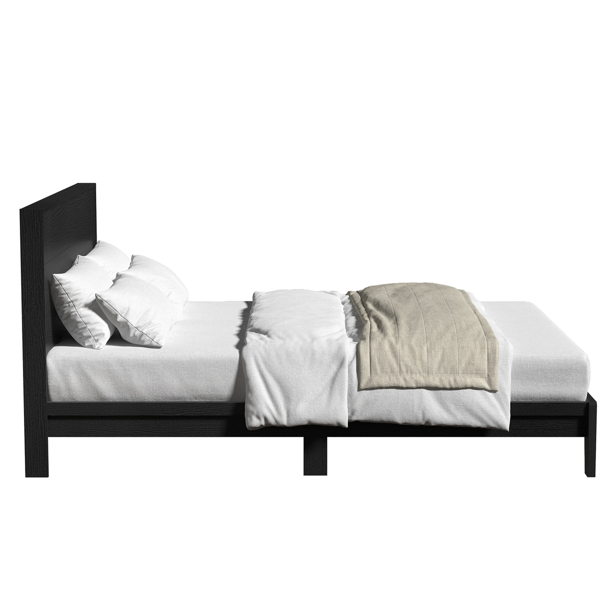 GALANO Queen Platform Bed with Slatted Headboard, 64.5", No Box Spring Required