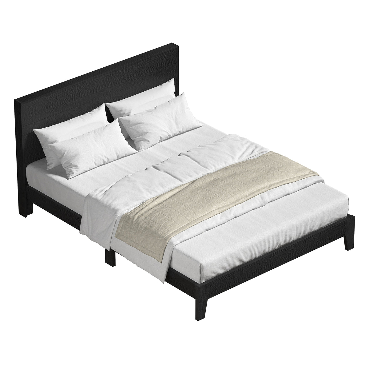 GALANO Queen Platform Bed with Slatted Headboard, 64.5", No Box Spring Required