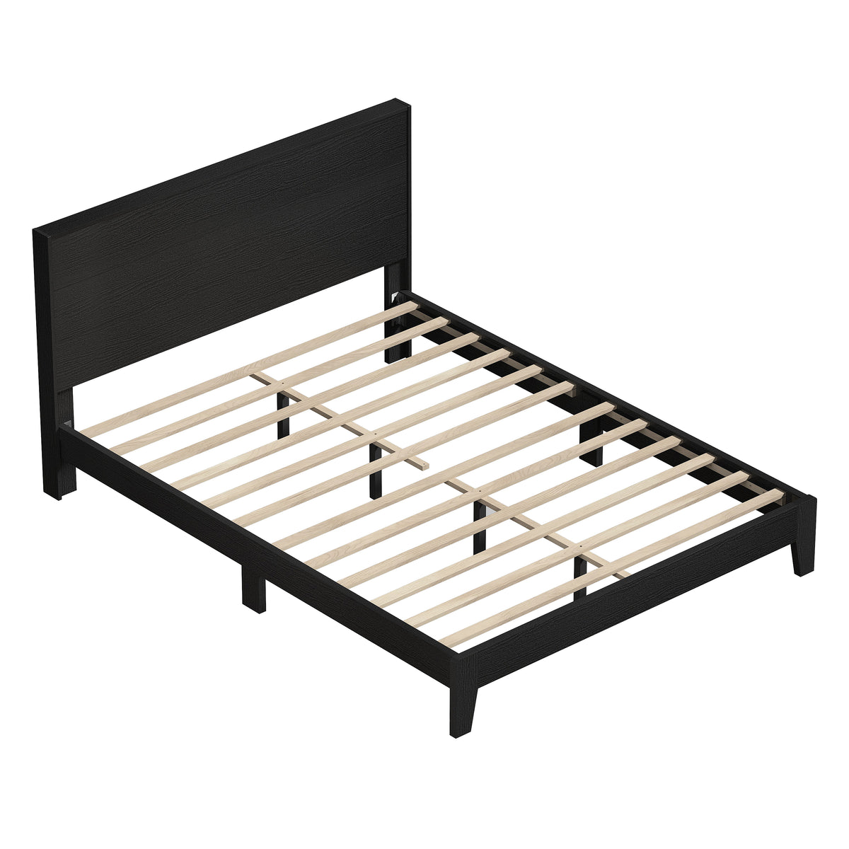 GALANO Queen Platform Bed with Slatted Headboard, 64.5", No Box Spring Required