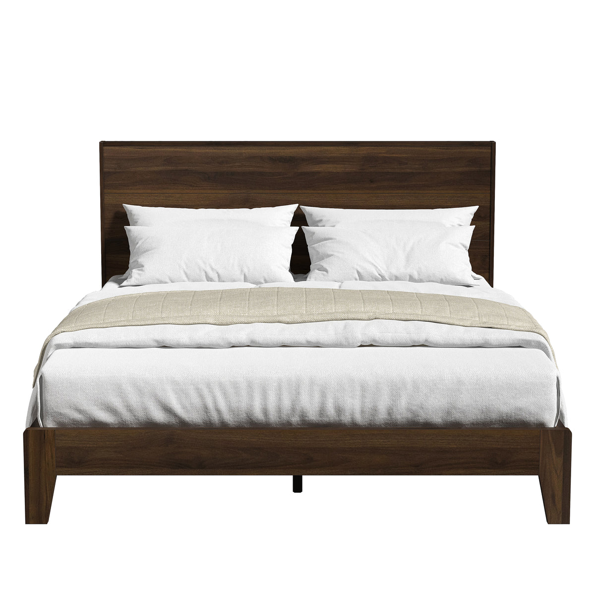 GALANO Queen Platform Bed with Slatted Headboard, 64.5", No Box Spring Required