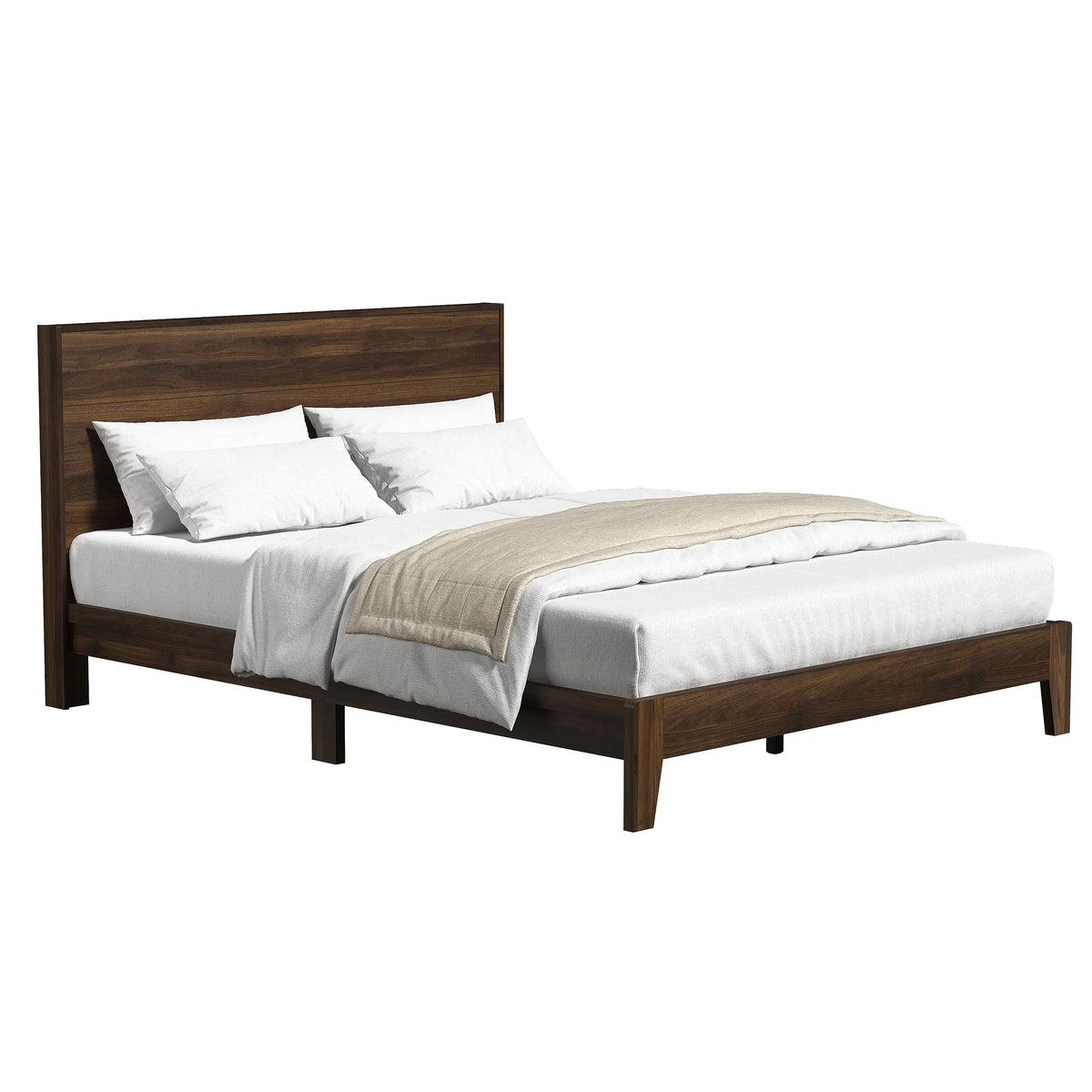 GALANO Queen Platform Bed with Slatted Headboard, 64.5", No Box Spring Required