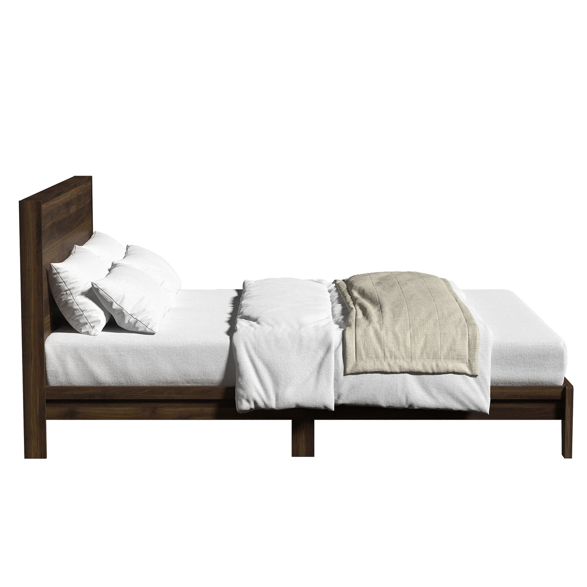 GALANO Queen Platform Bed with Slatted Headboard, 64.5", No Box Spring Required