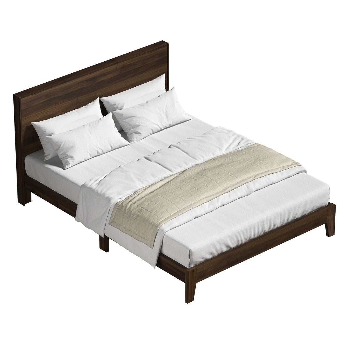 GALANO Queen Platform Bed with Slatted Headboard, 64.5", No Box Spring Required