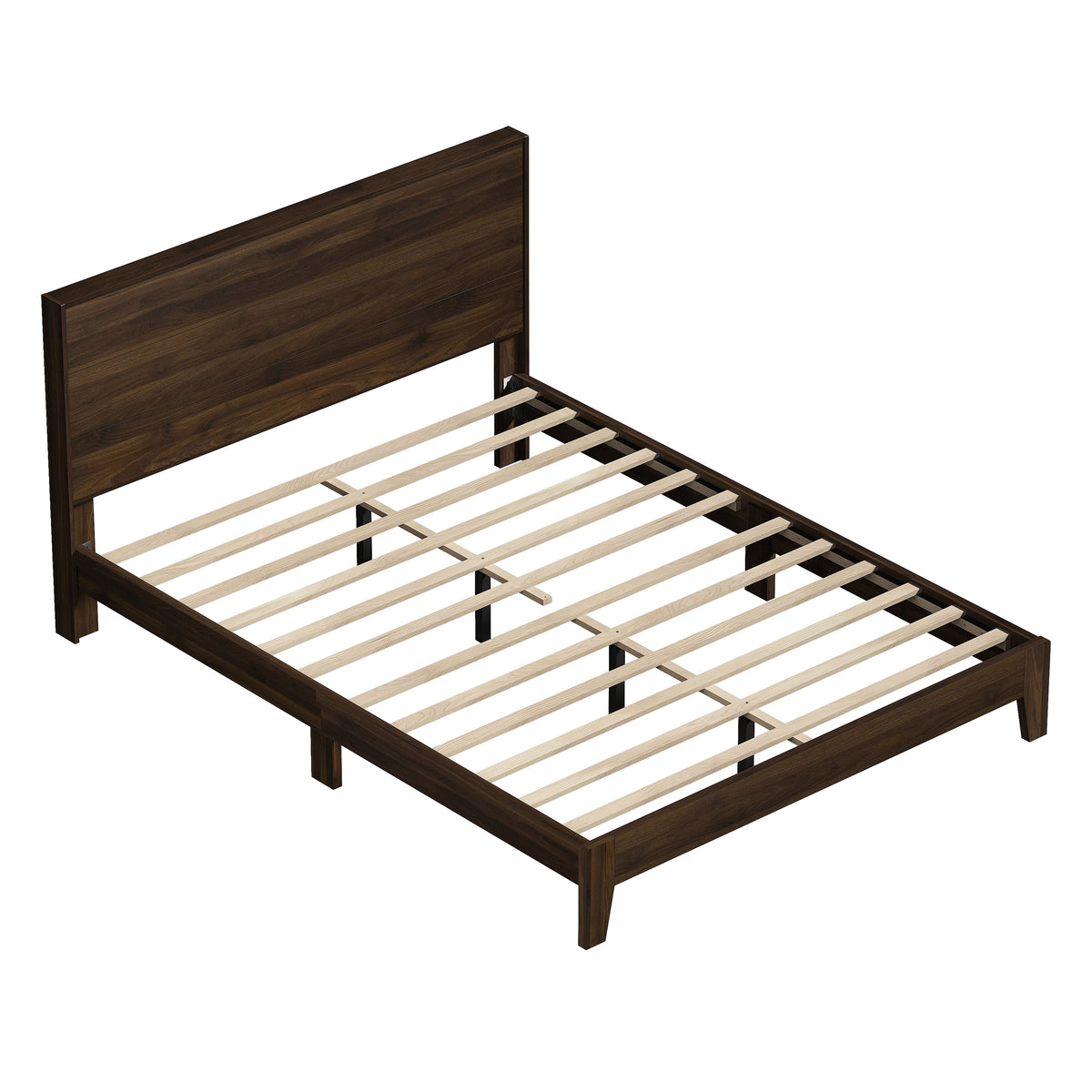 GALANO Queen Platform Bed with Slatted Headboard, 64.5", No Box Spring Required