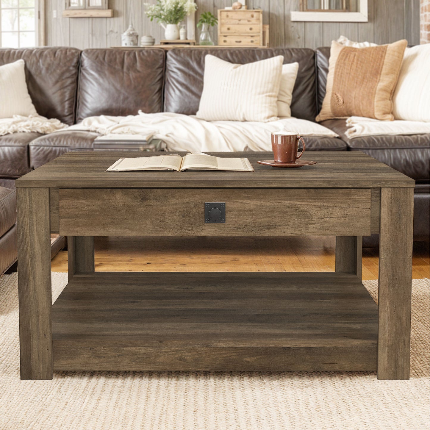 Galano Wood Coffee Table with Drawer Storage 31.5" W × 31.5" D × 16.3" H