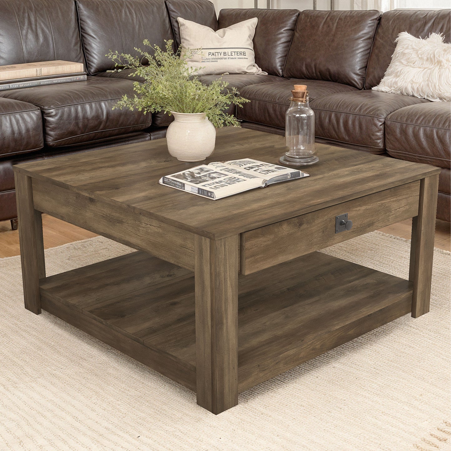 Galano Wood Coffee Table with Drawer Storage 31.5" W × 31.5" D × 16.3" H
