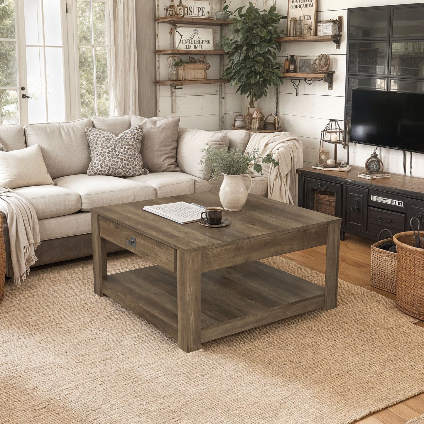 Galano Wood Coffee Table with Drawer Storage 31.5" W × 31.5" D × 16.3" H