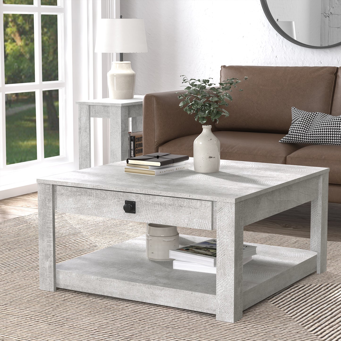 Galano Wood Coffee Table with Drawer Storage 31.5" W × 31.5" D × 16.3" H