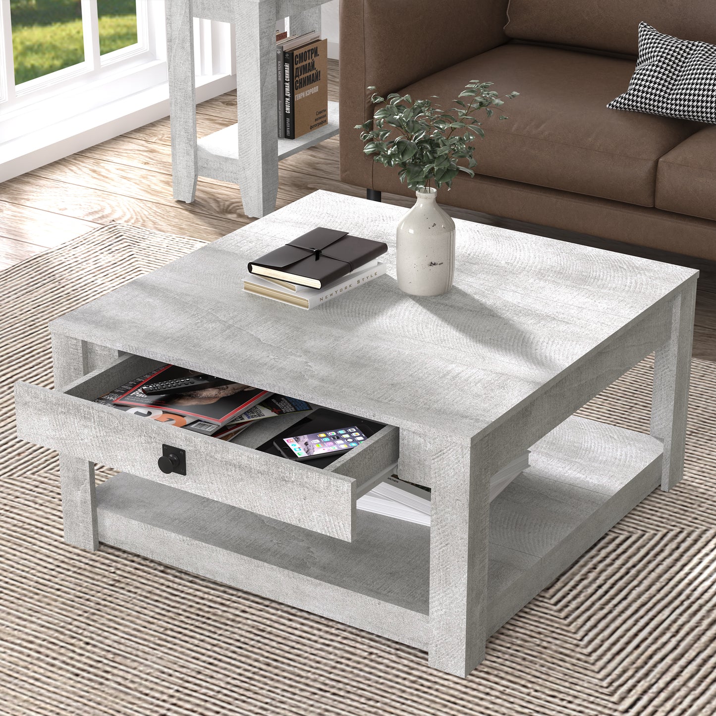 Galano Wood Coffee Table with Drawer Storage 31.5" W × 31.5" D × 16.3" H