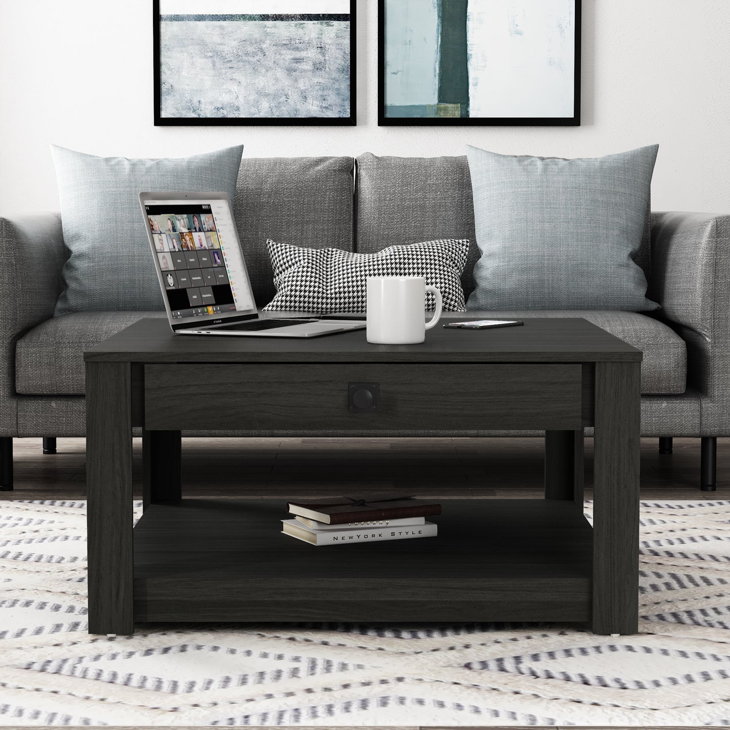 Galano Wood Coffee Table with Drawer Storage 31.5" W × 31.5" D × 16.3" H