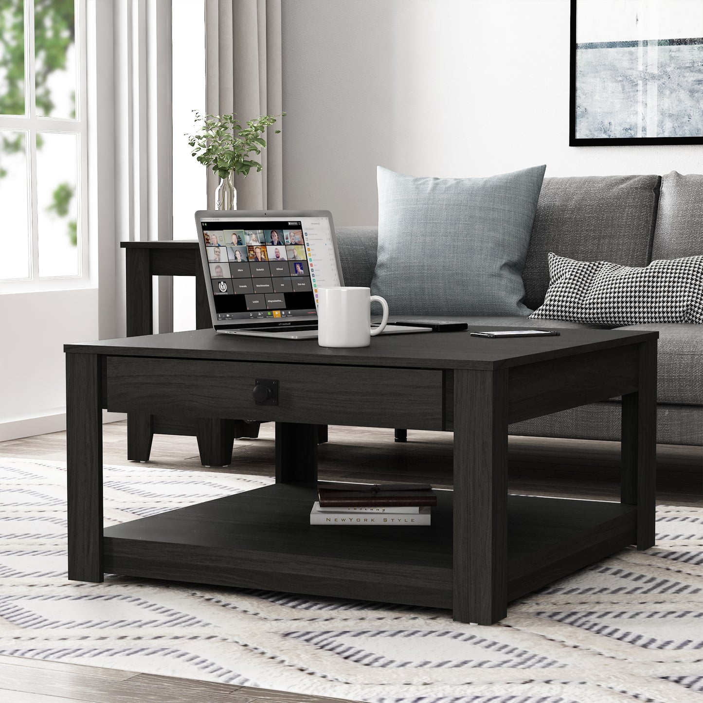 Galano Wood Coffee Table with Drawer Storage 31.5" W × 31.5" D × 16.3" H