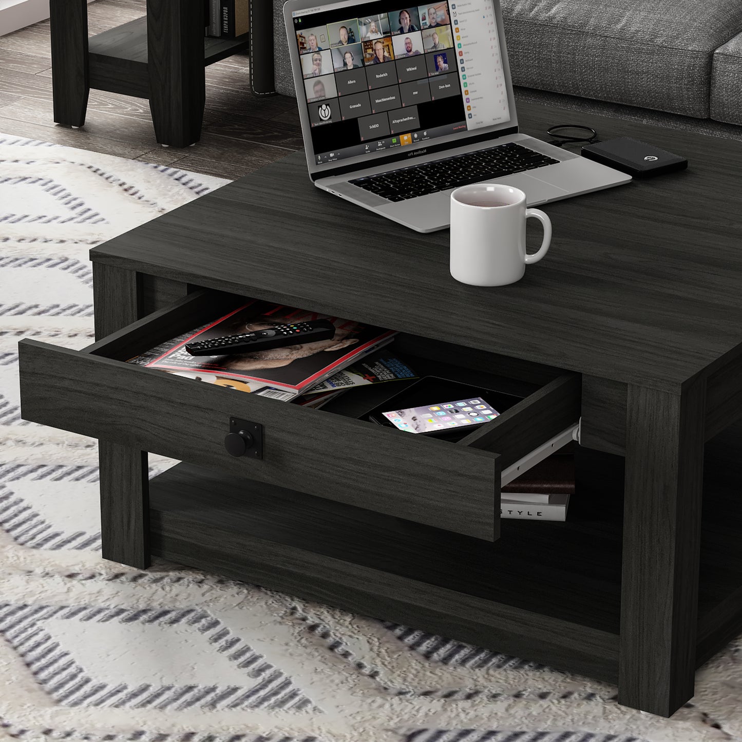 Galano Wood Coffee Table with Drawer Storage 31.5" W × 31.5" D × 16.3" H