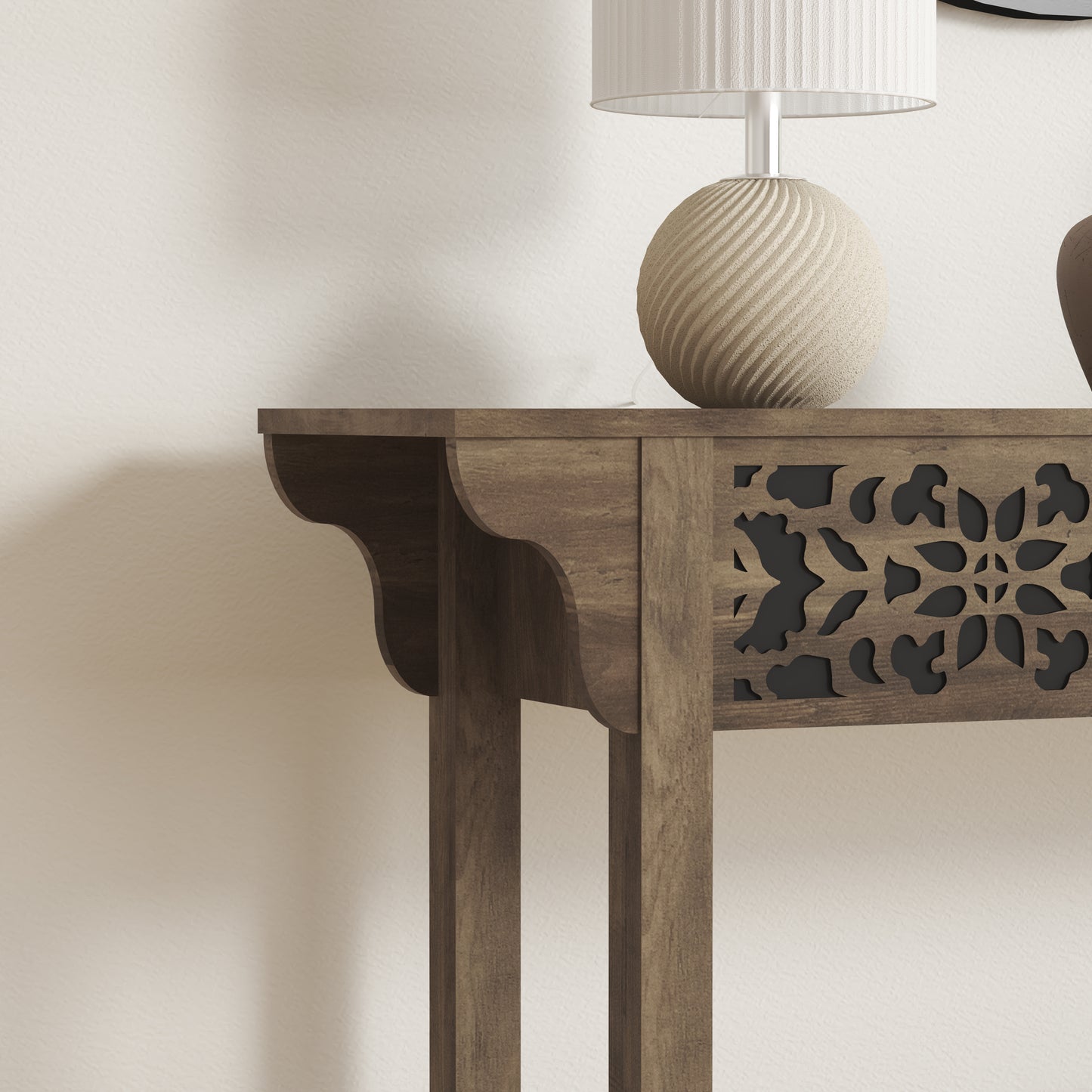 Galano Carved Wood Console Table with Bottom Shelf 43" W × 12" D × 33" H
