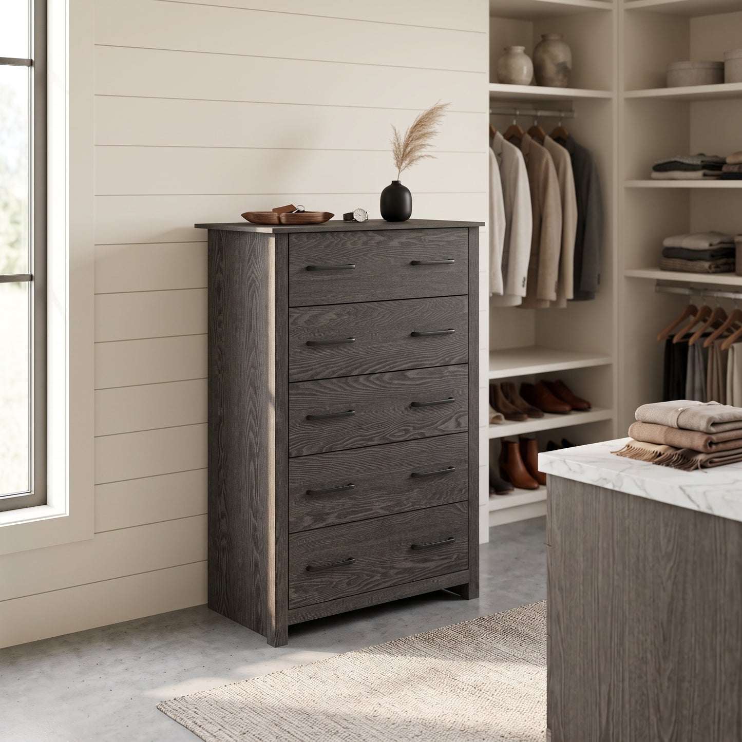Galano 5-Drawer Tall Dresser for Bedroom with Interlocking Drawers & Anti-Tip Kit, 31.1" Wide