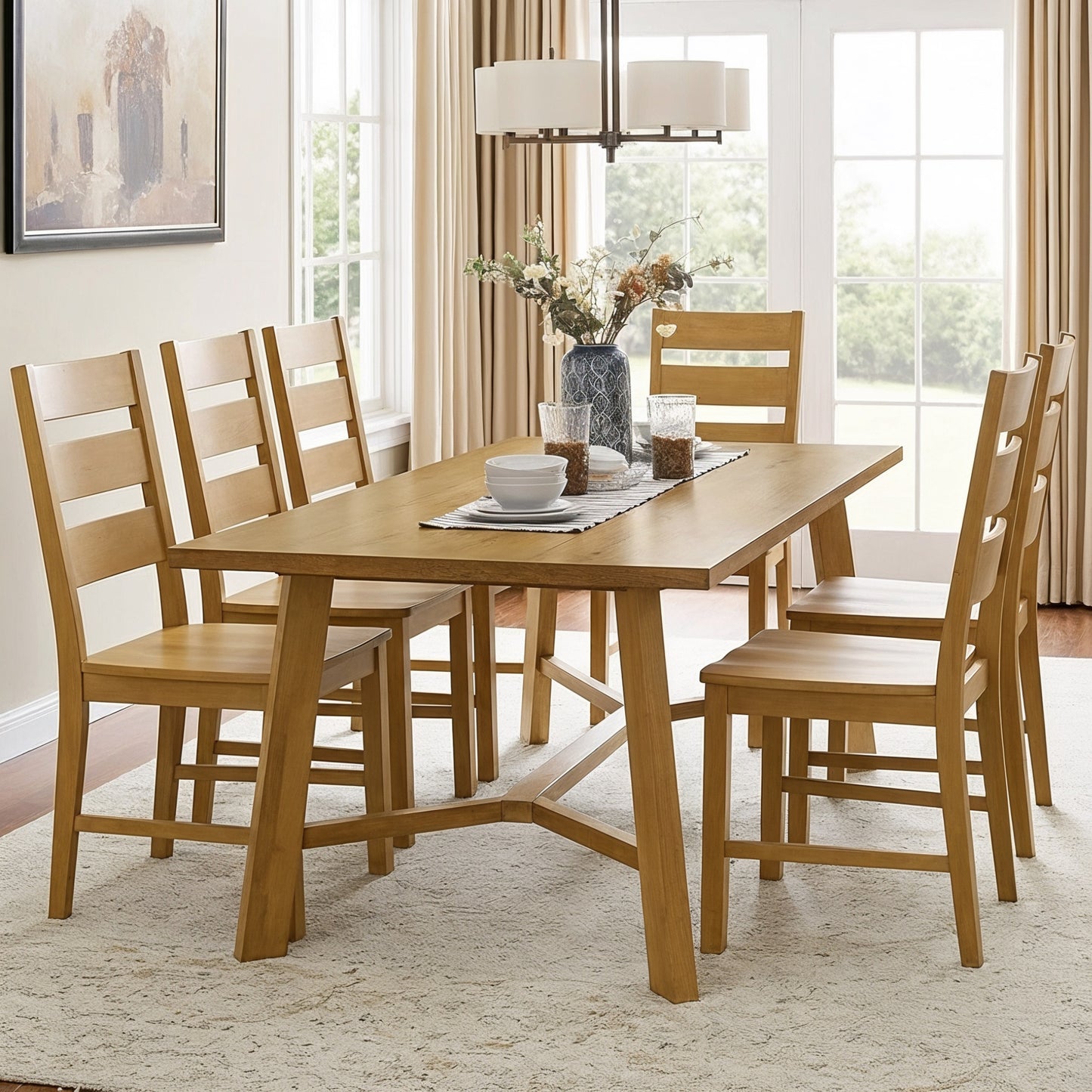 Galano Set of 2 Solid Wood Ladder-Back Dining Chairs 18.5" W × 22.1" D × 38" H