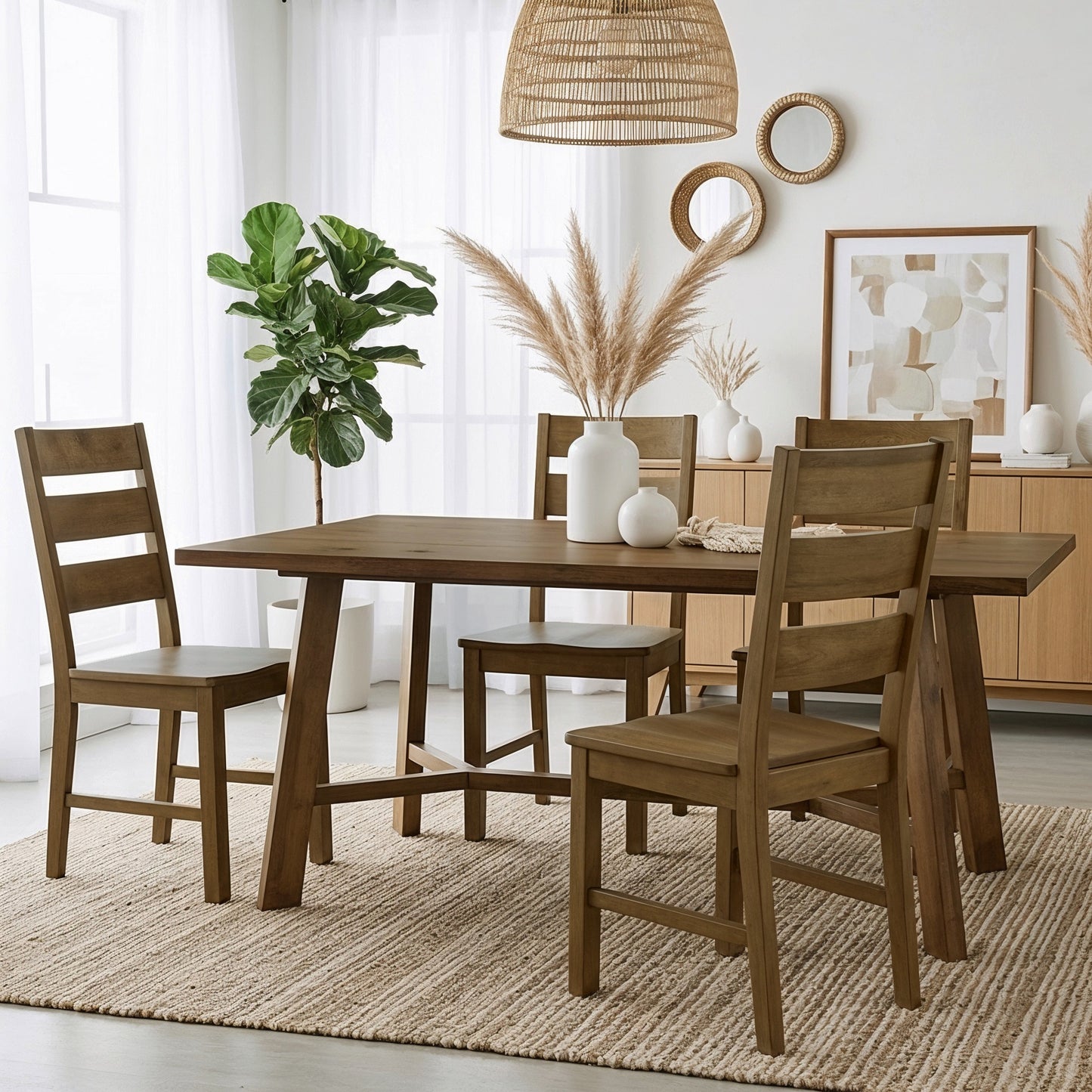 Galano Set of 2 Solid Wood Ladder-Back Dining Chairs 18.5" W × 22.1" D × 38" H