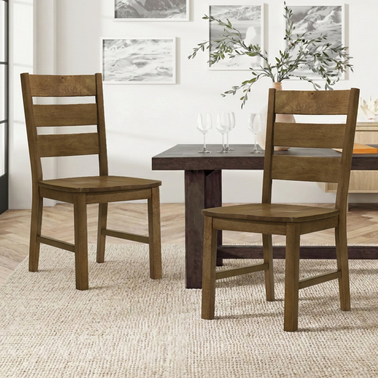 Galano Set of 2 Solid Wood Ladder-Back Dining Chairs 18.5" W × 22.1" D × 38" H