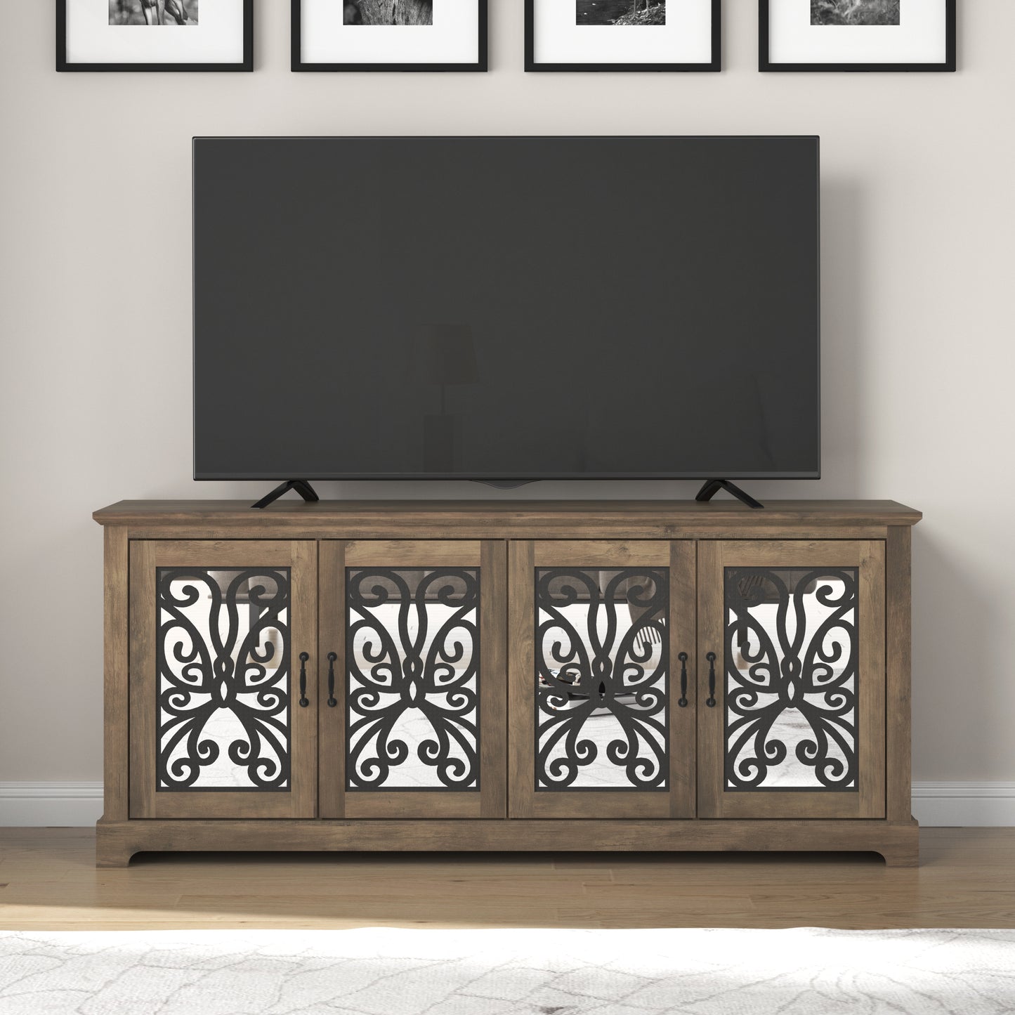GALANO Mirrored Door TV Stand with Concealed Storage 68.2" W × 17.2" D × 29.3" H