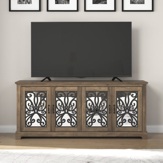 GALANO Mirrored Door TV Stand with Concealed Storage 68.2" W × 17.2" D × 29.3" H