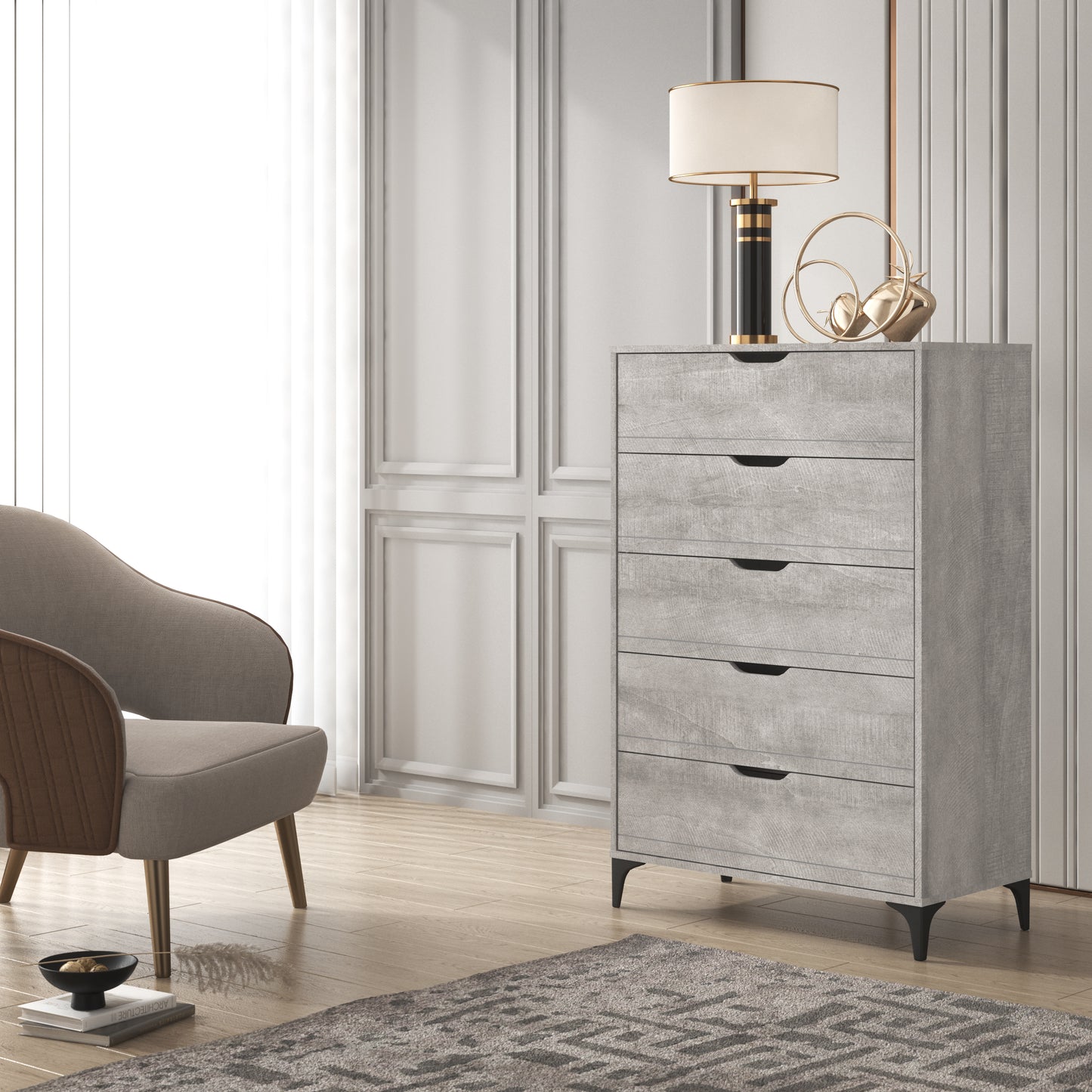 GALANO 5-Drawer Chest with Interlock Safety in Gray 30.7" W × 15.6" D × 46.4" H