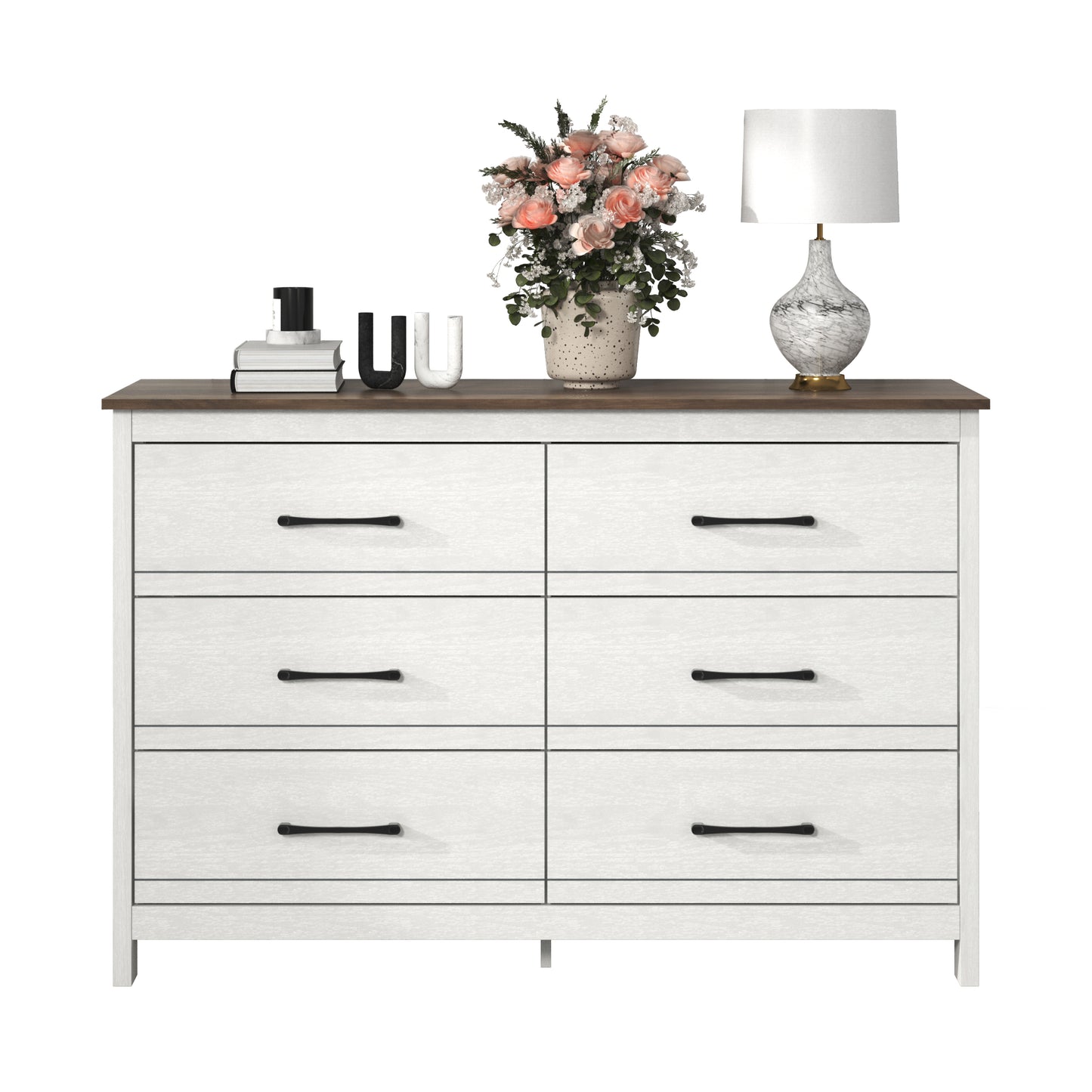 Galano 6-Drawer Dresser with Smooth-Glide Storage in Pearl White Oak 47" W