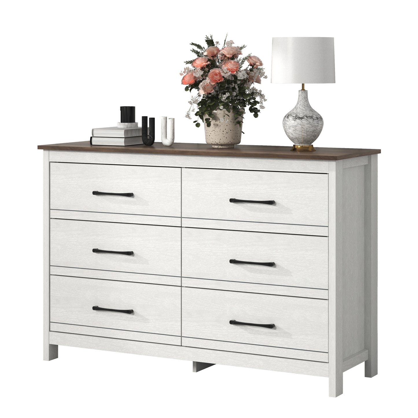 Galano 6-Drawer Dresser with Smooth-Glide Storage in Pearl White Oak 47" W