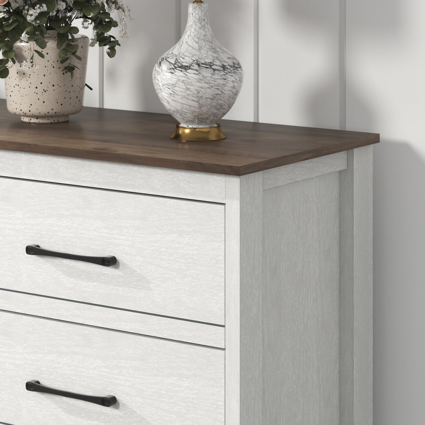 Galano 6-Drawer Dresser with Smooth-Glide Storage in Pearl White Oak 47" W