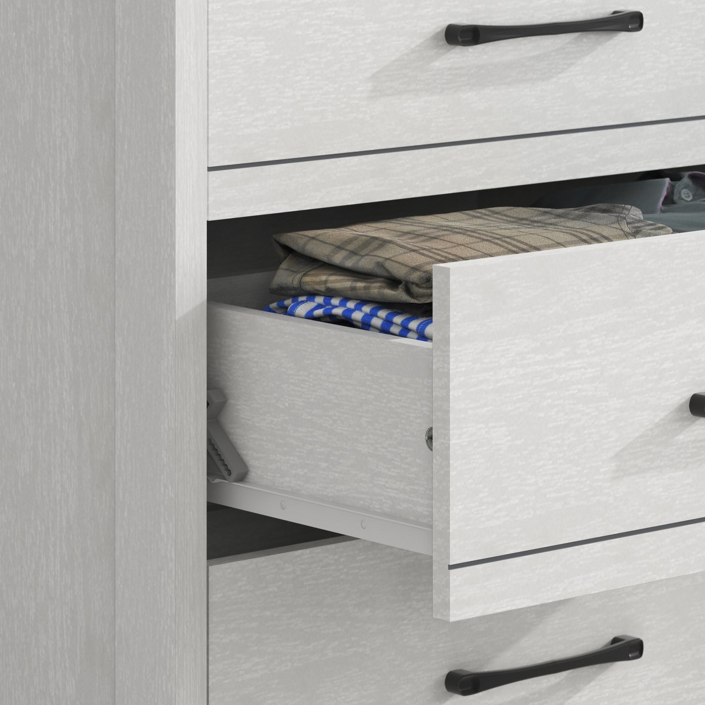 Galano 6-Drawer Dresser with Smooth-Glide Storage in Pearl White Oak 47" W