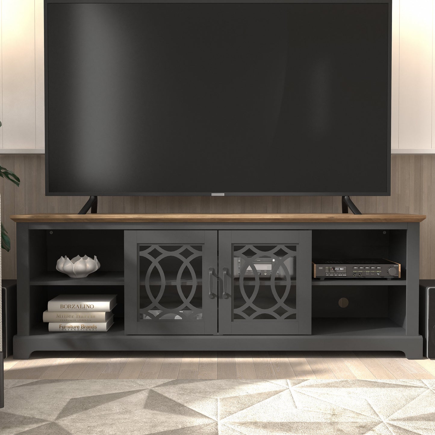 Galano TV Stand with Cut-Out Door Storage 68.2" W × 17.1" D × 23.7" H