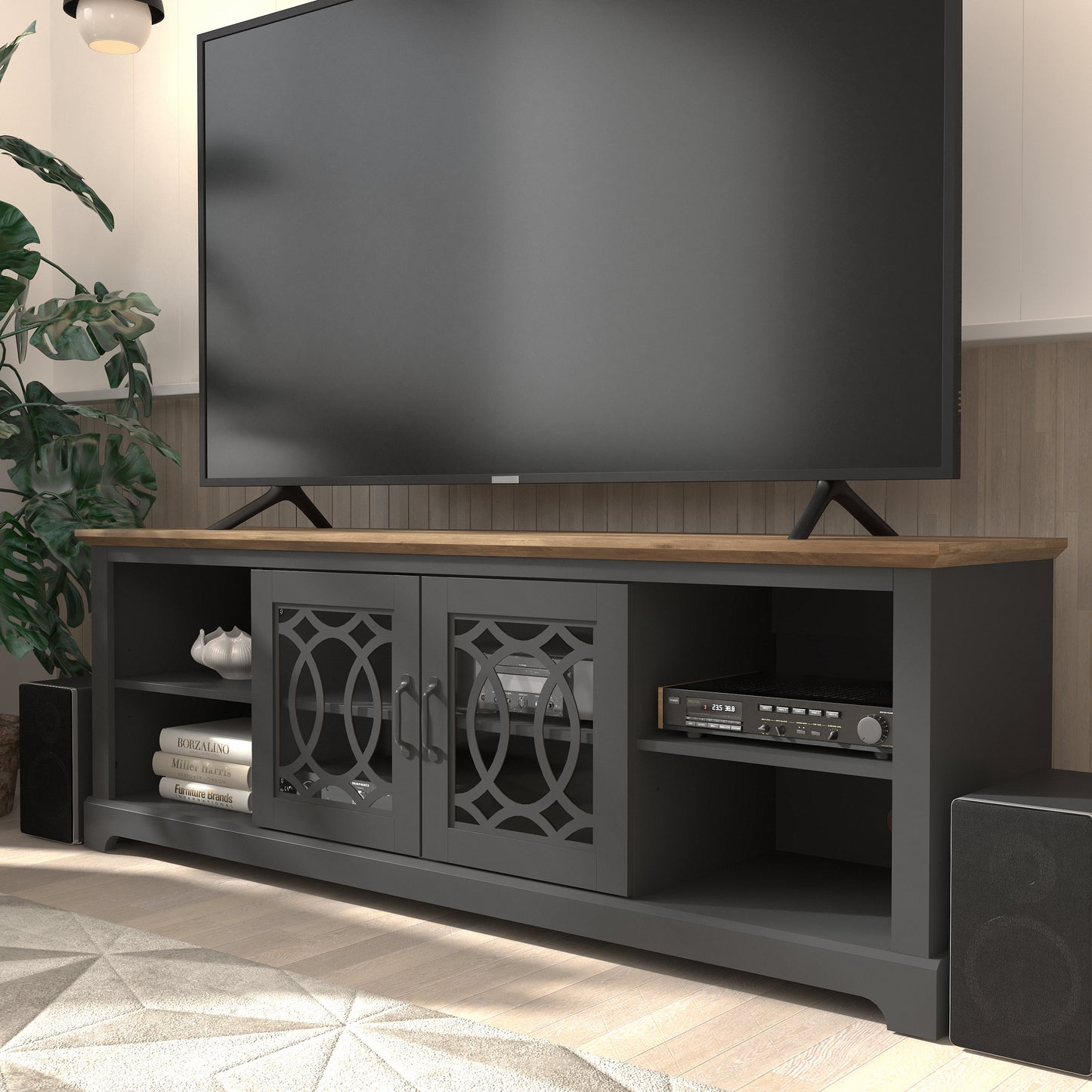 Galano TV Stand with Cut-Out Door Storage 68.2" W × 17.1" D × 23.7" H