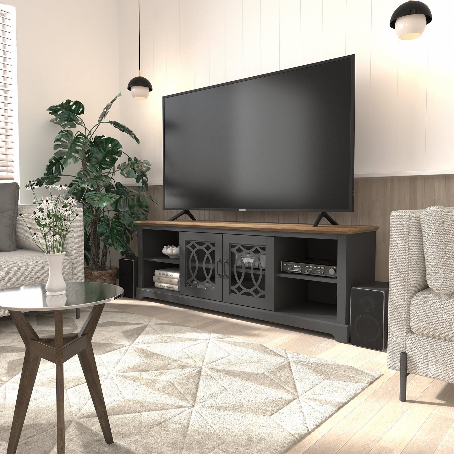 Galano TV Stand with Cut-Out Door Storage 68.2" W × 17.1" D × 23.7" H