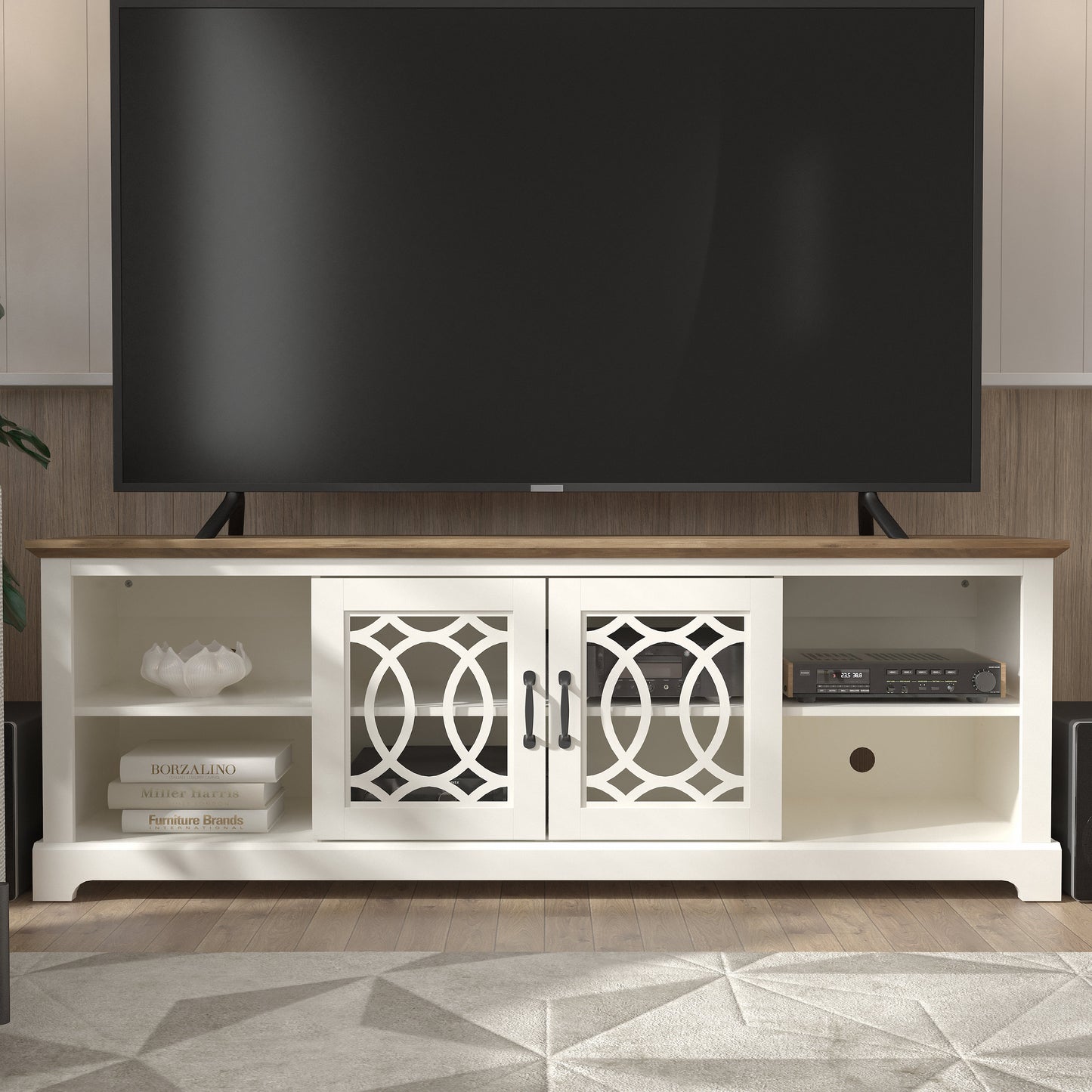 Galano TV Stand with Cut-Out Door Storage 68.2" W × 17.1" D × 23.7" H