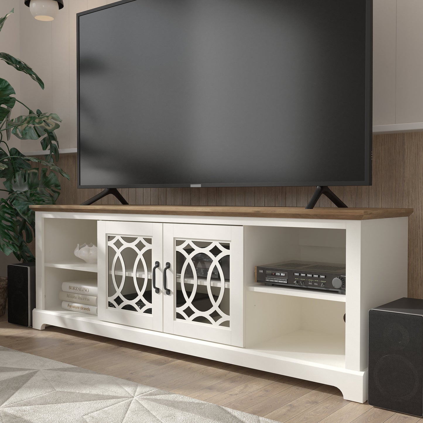 Galano TV Stand with Cut-Out Door Storage 68.2" W × 17.1" D × 23.7" H