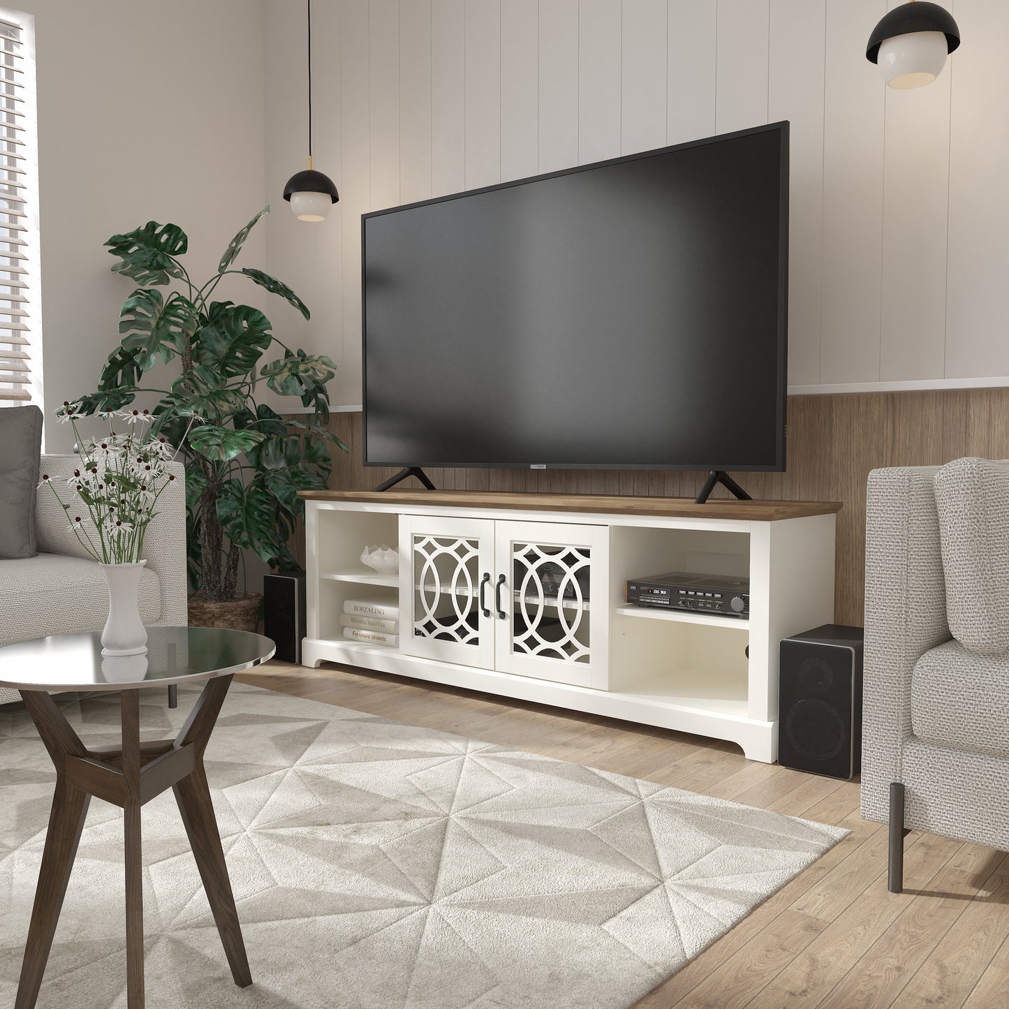 Galano TV Stand with Cut-Out Door Storage 68.2" W × 17.1" D × 23.7" H