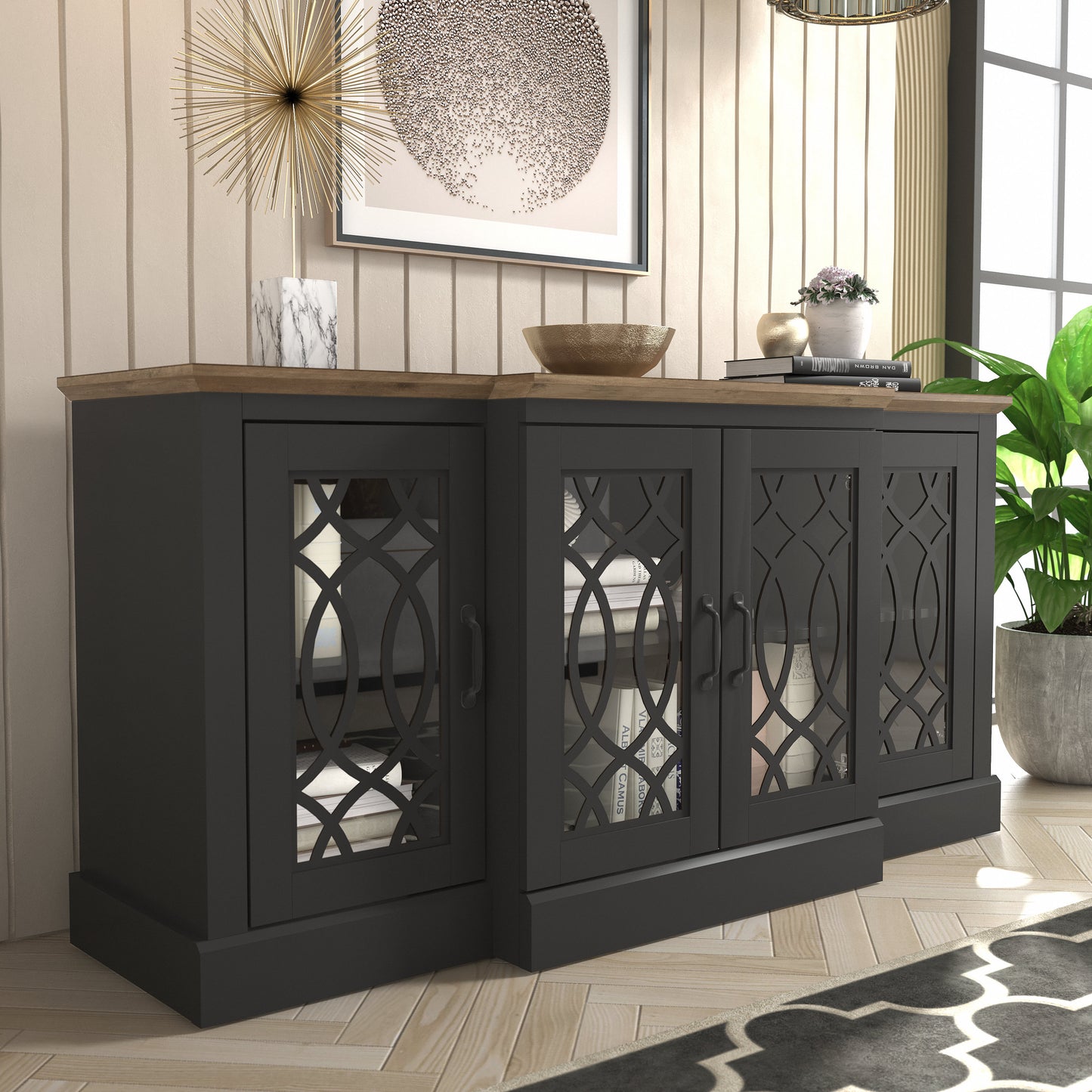 Galano sideboard with decorative cutout doors 60.4" W × 18.2" D × 29.3" H