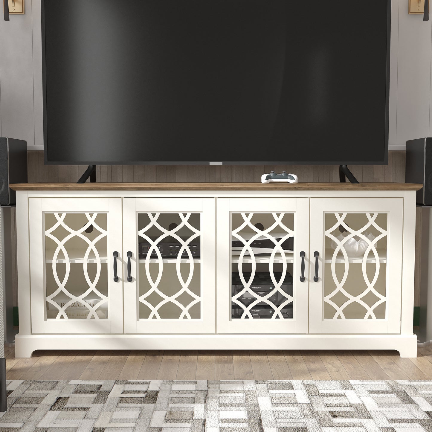 GALANO TV Stand with Cutout Doors and Adjustable Shelves 68.2" W x 17.2" D x 29.3" H