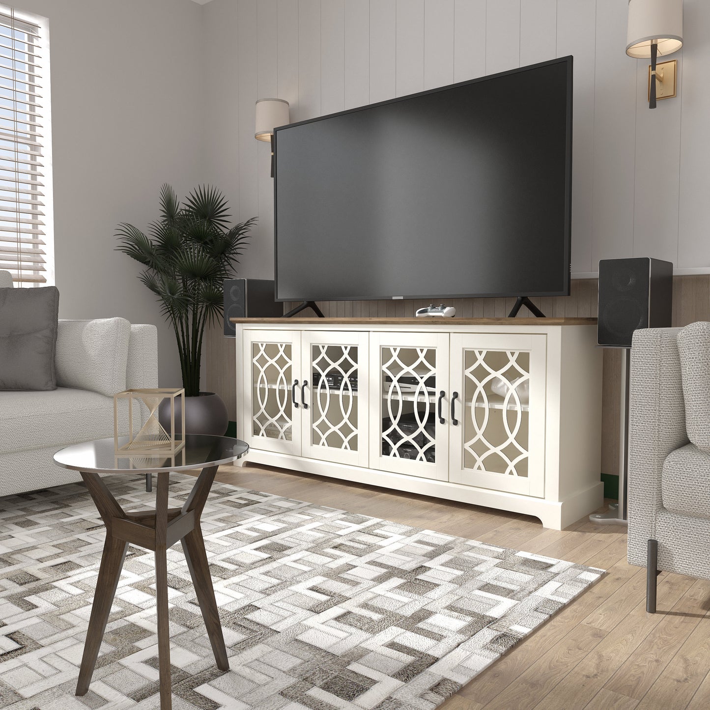 GALANO TV Stand with Cutout Doors and Adjustable Shelves 68.2" W x 17.2" D x 29.3" H