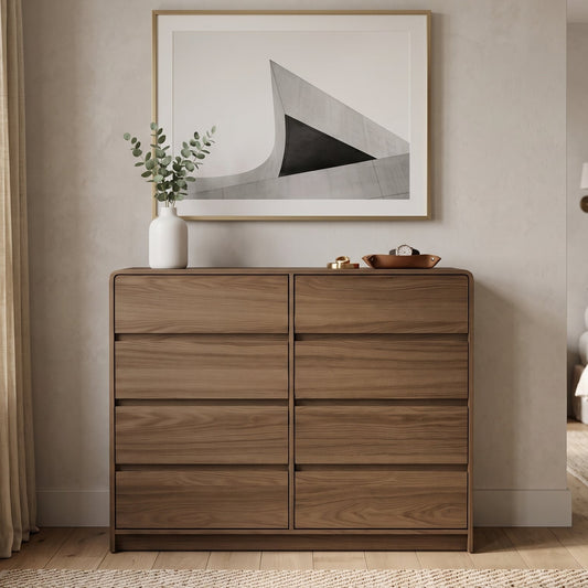 Galano 47.2" W Modern 8 Drawer Dresser with Interlocking Drawers and Rounded Edges - Brown