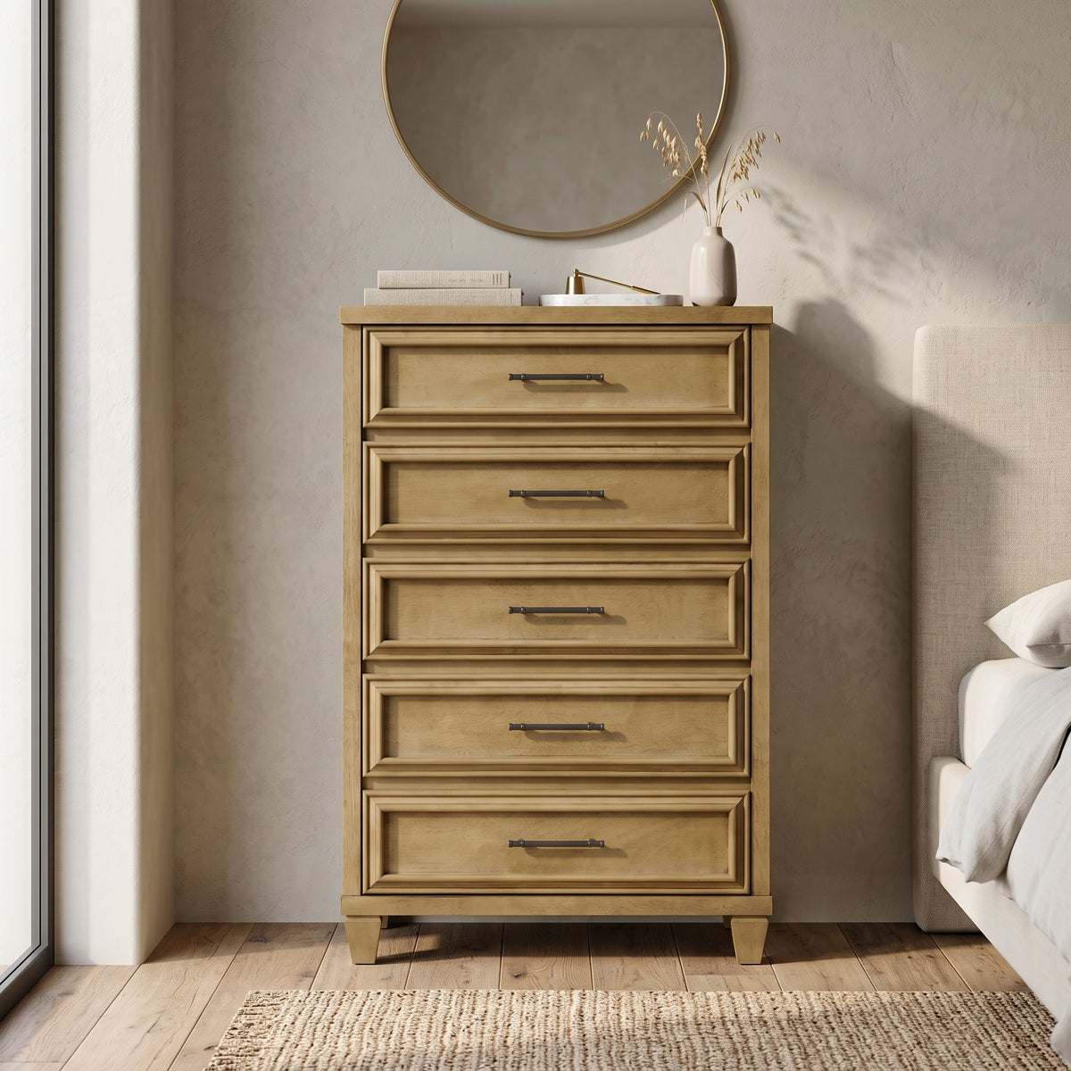 Galano 28.7" W Traditional 5 Drawer Chest with Solid Wood Details and Interlocking Drawers