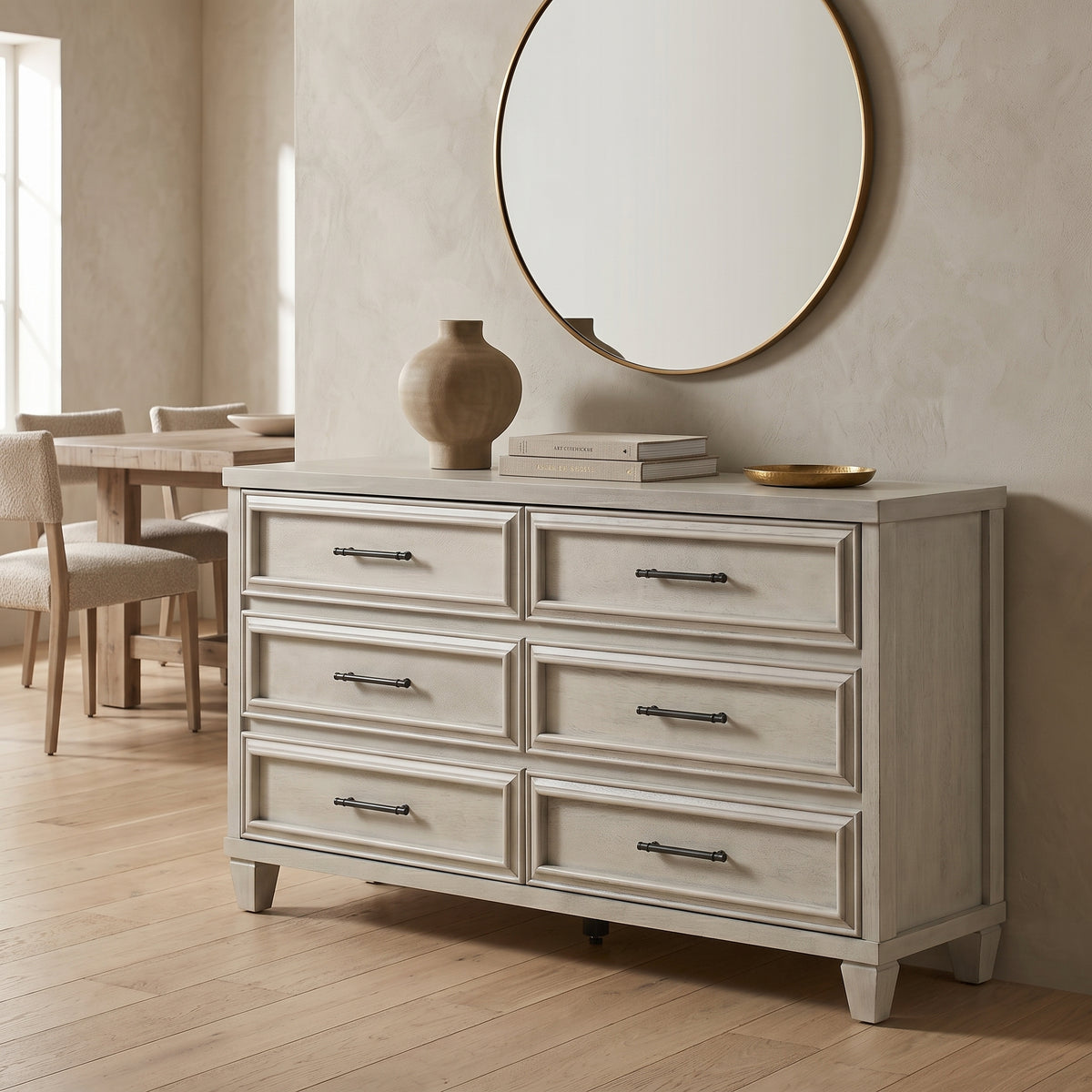 Galano 54.9" W Traditional 6 Drawer Dresser with Solid Wood Feet and Interlocking Drawers