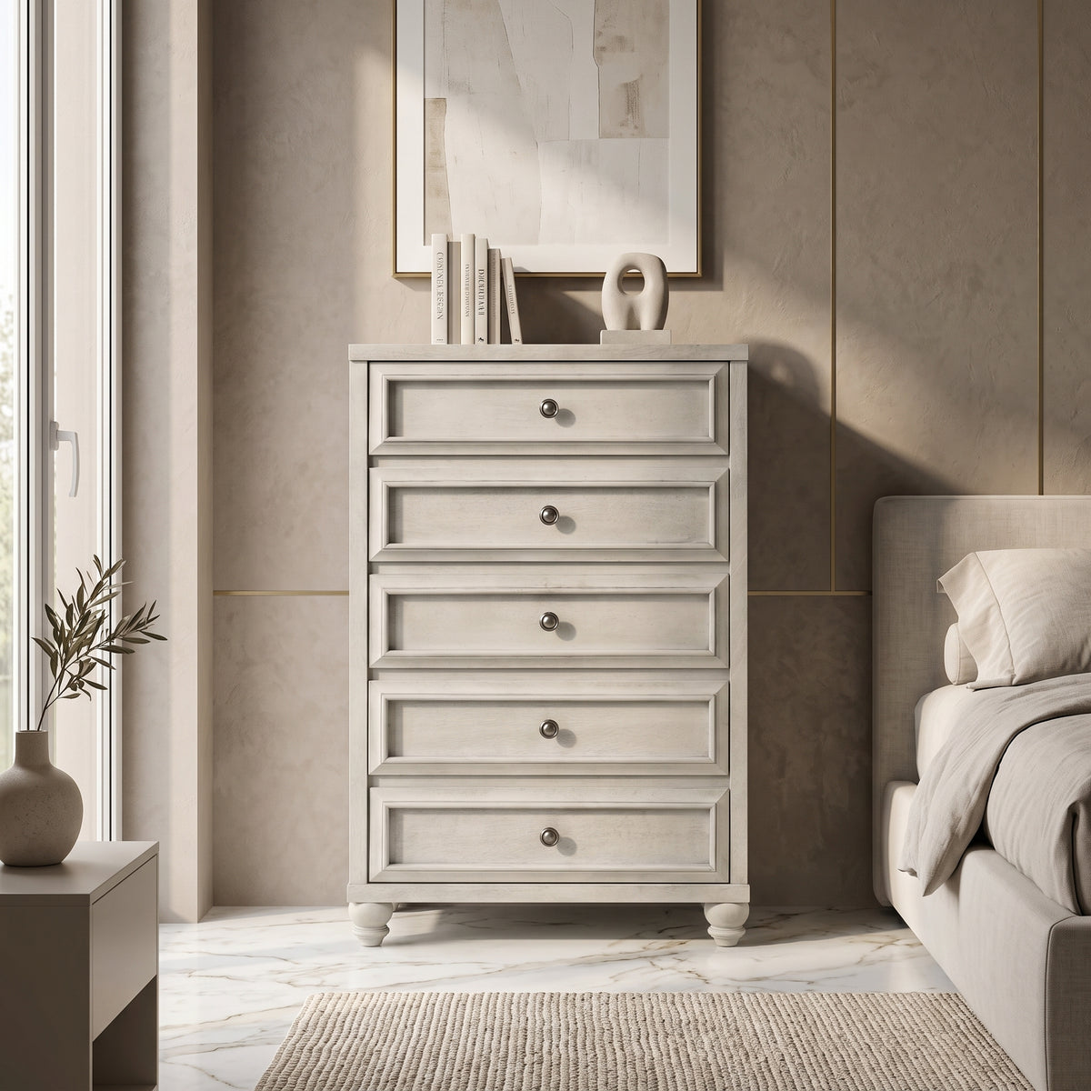 Galano 28.7" W Transitional 5 Drawer Chest with Solid Wood Feet and Interlocking Drawers