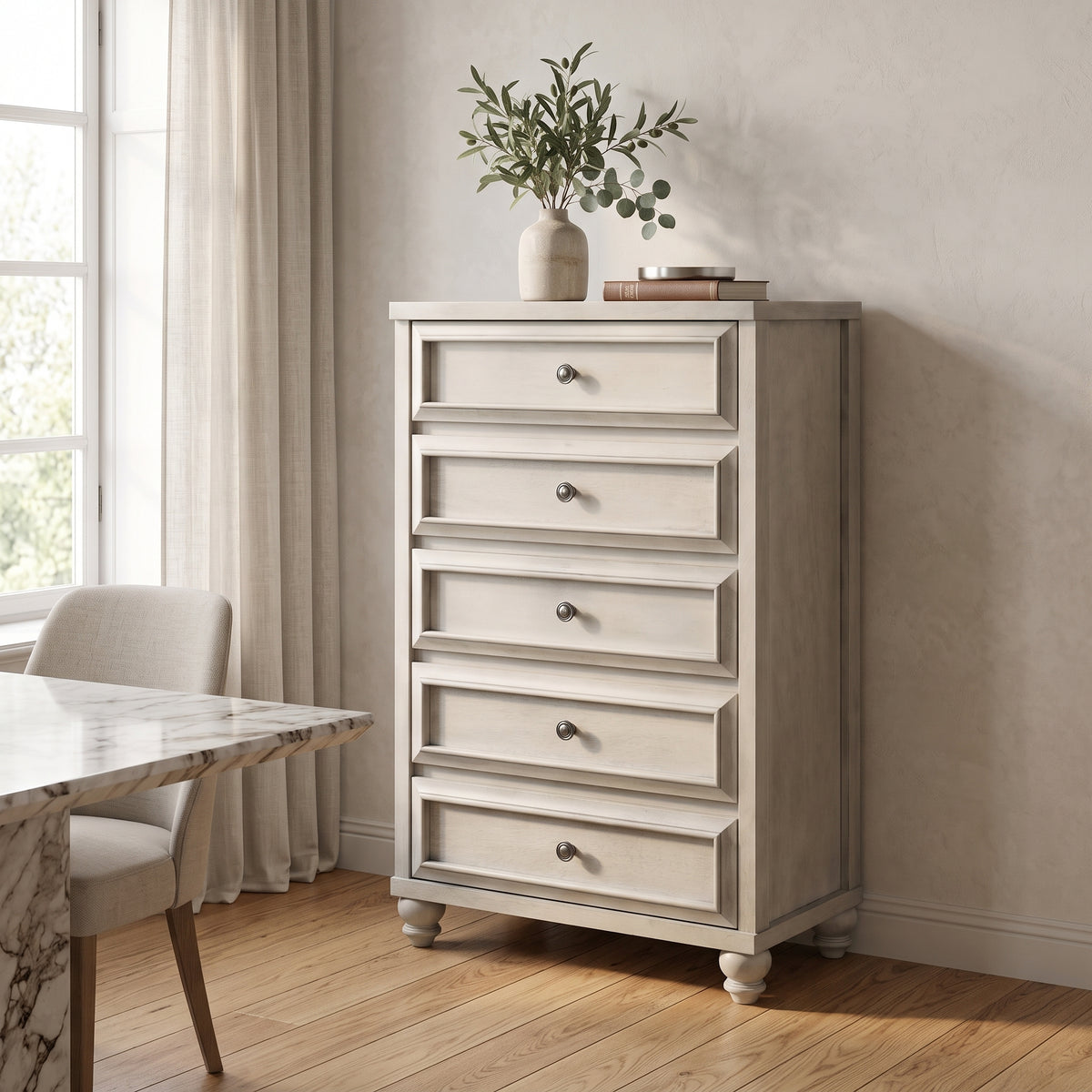 Galano 28.7" W Transitional 5 Drawer Chest with Solid Wood Feet and Interlocking Drawers