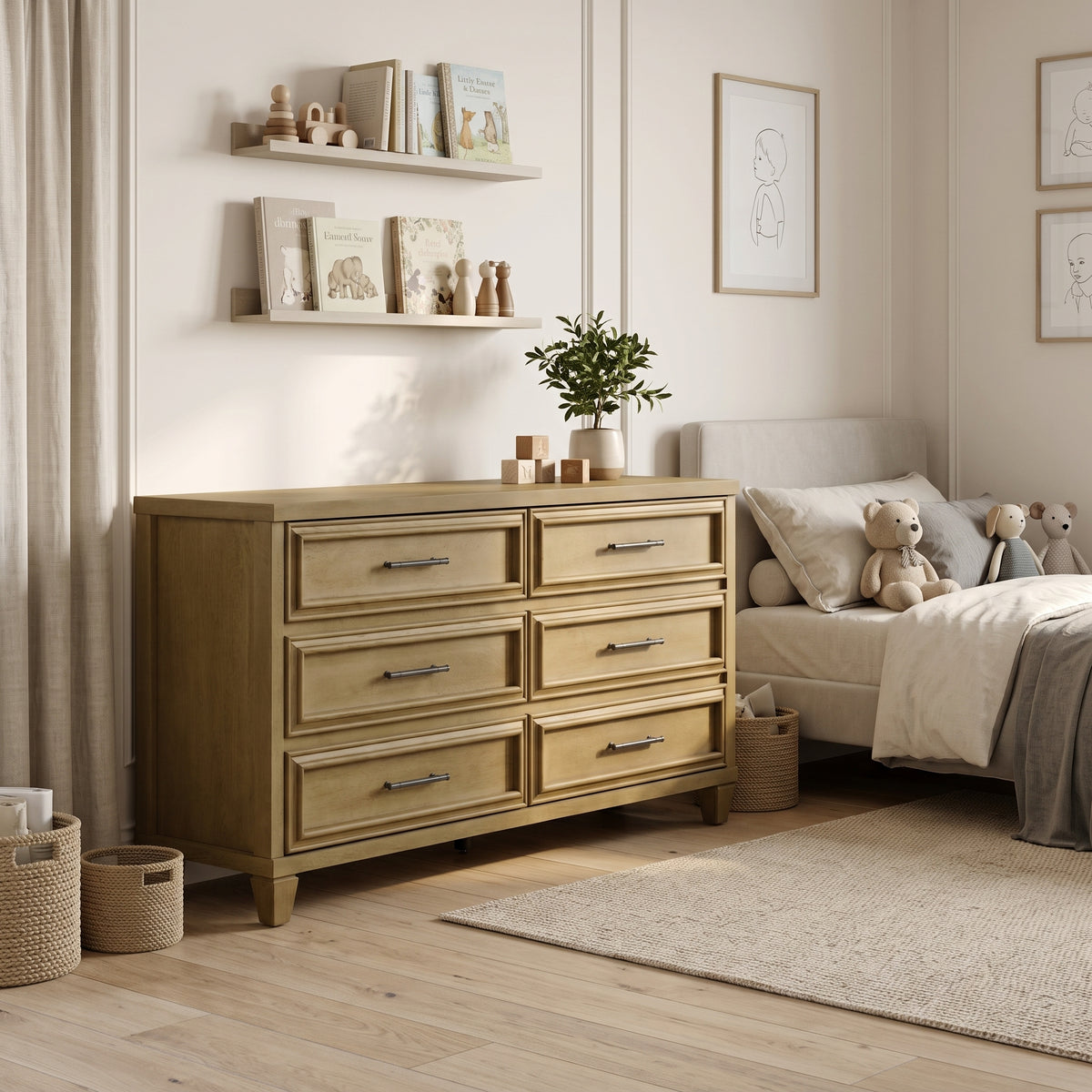 Galano 54.9" W Traditional 6 Drawer Dresser with Solid Wood Feet and Interlocking Drawers